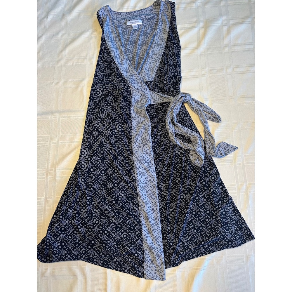 Motherhood Maternity Dress Womens S Navy Blue Geometric Wrap V-Neck Sleeveless